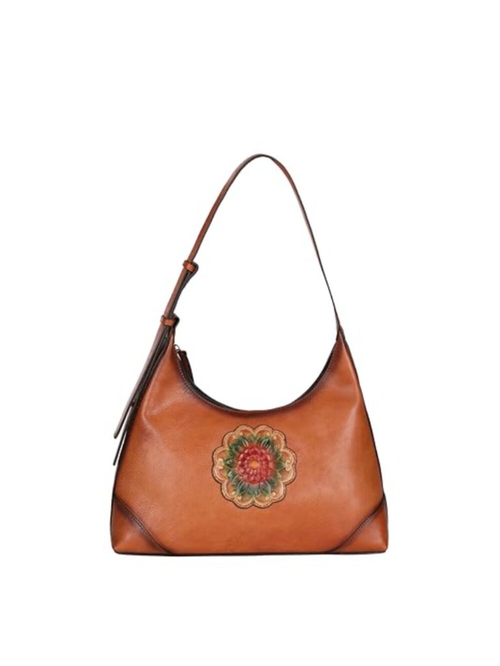 Genuine Leather Handbag Shoulder Bag Hobo for Women Floral Embossed